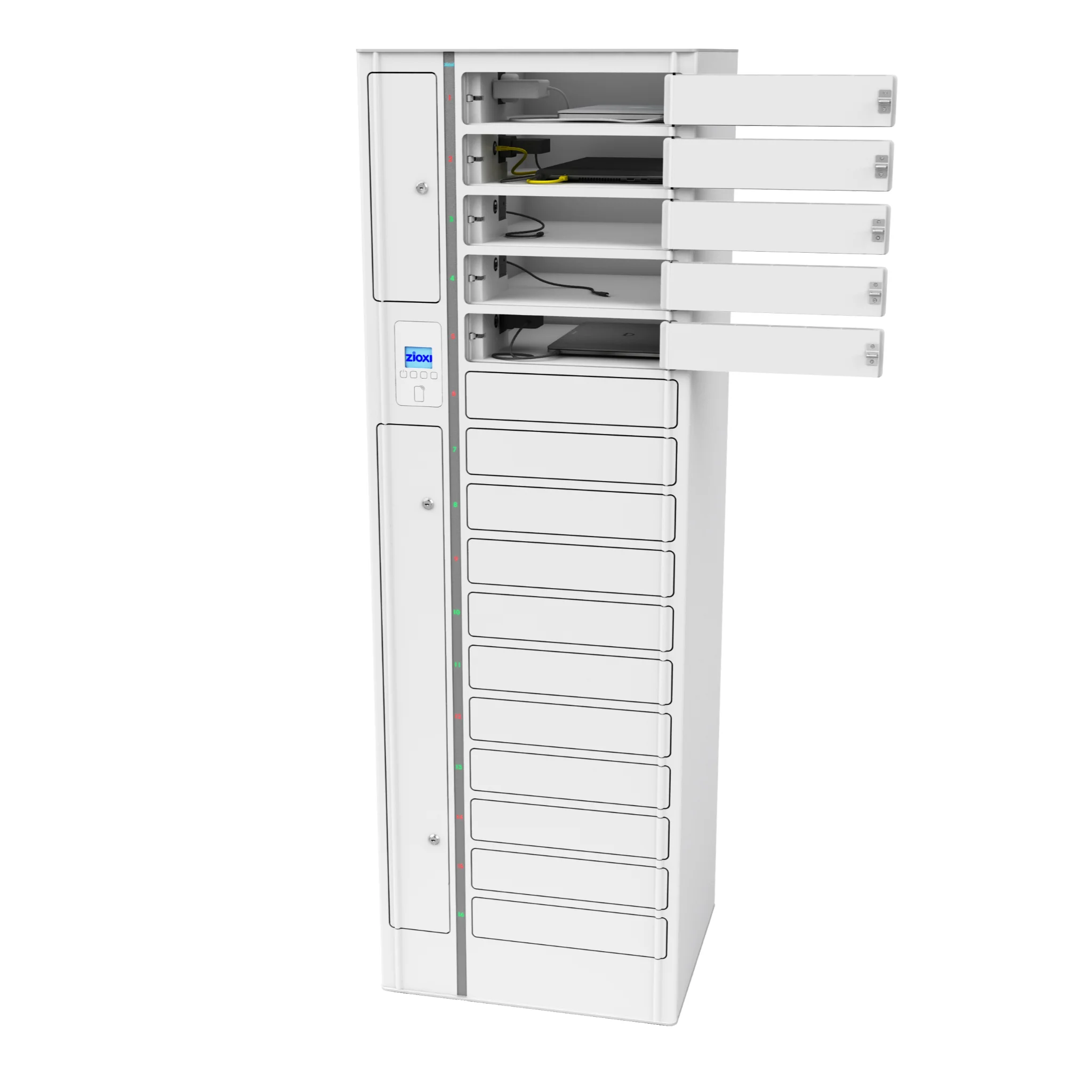 Serverrack, Storage cabinet, Tape drive slots, Cable management, White color
