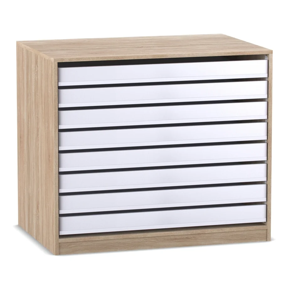 Kasten, Schubladenkommode, Holzoptik, weiße Schubladen, Moderne Aufbewahrung