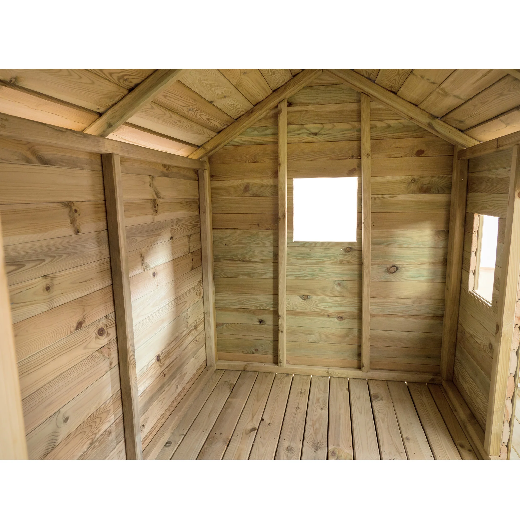 Holzhaus, Gartenhaus, Holzwände, Holzoberboden, Dachboden