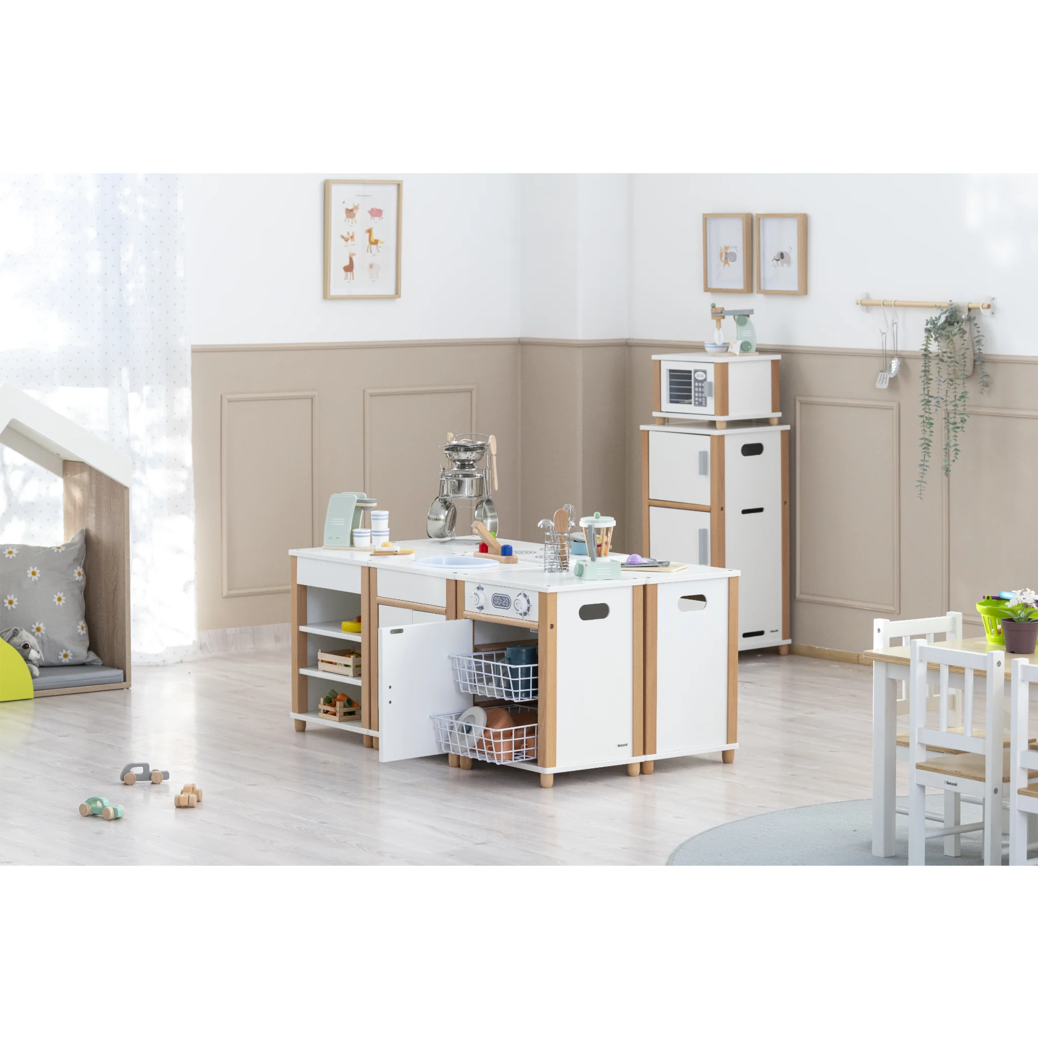 Kinderküche, Holzwerkbank, Spielküche, Küche Spielzeug, Aufbewahrungsschalen