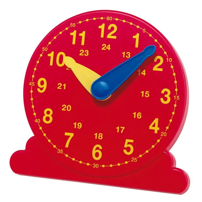 Ticking toy, Analogue clock, Red clock, Plastic clock, Two-tone hands