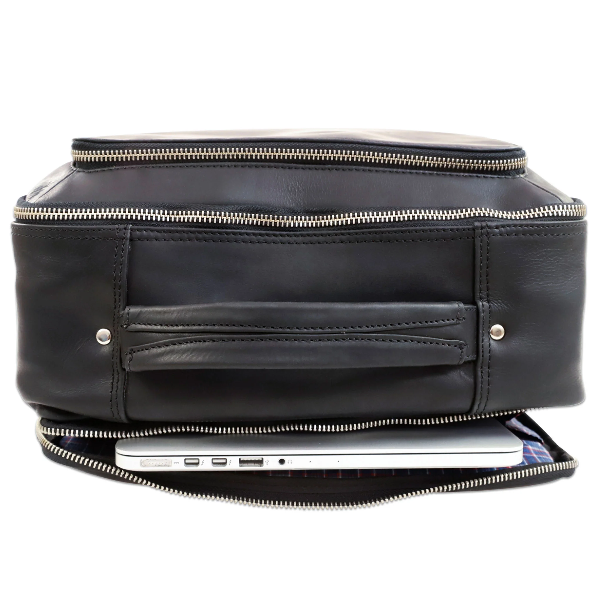 Rucksack,  Leder,  Schwarz,  Reißverschluss,  Laptop-Hülle
