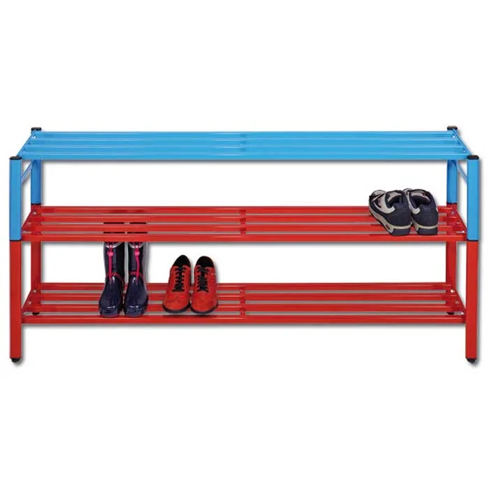 Schuhregal, Metallregal, Mehrstufig, rot/blau, Schuhablage