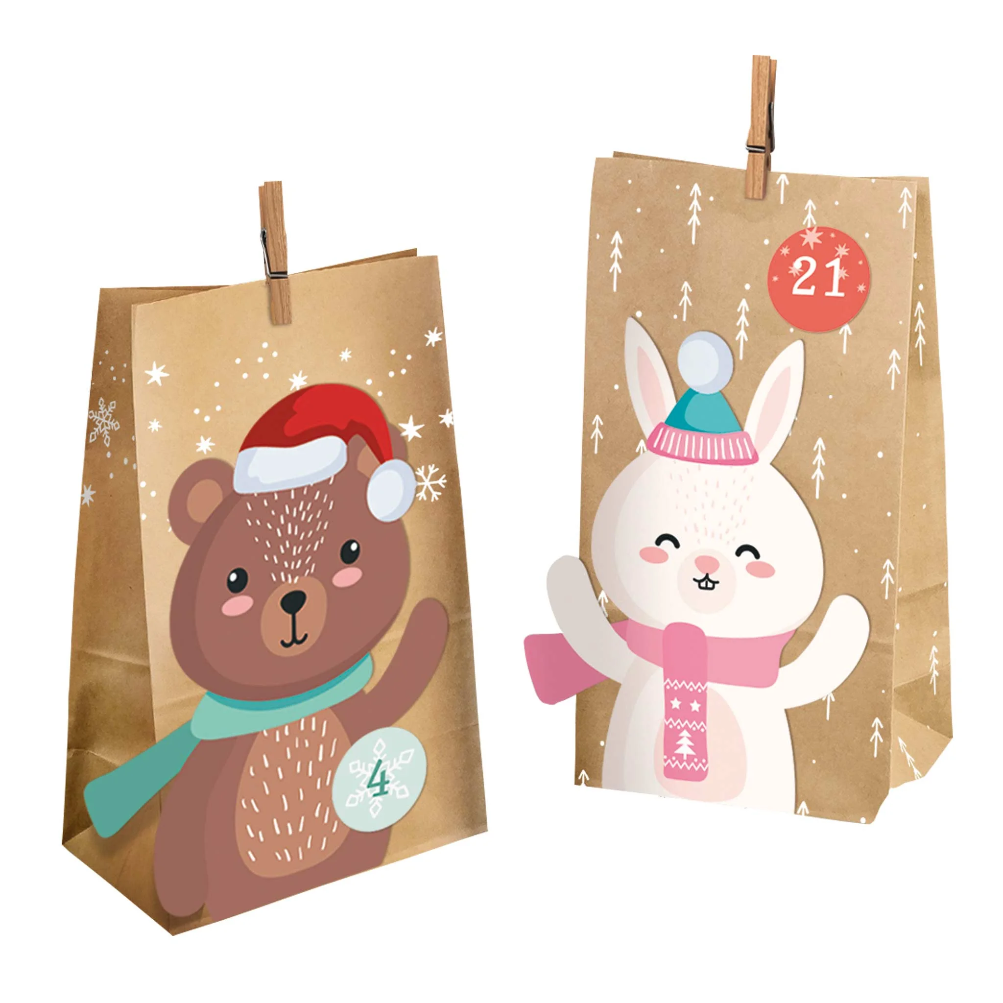 Adventskalender, Papiertüten, Tiere, Winter, Adventskalender