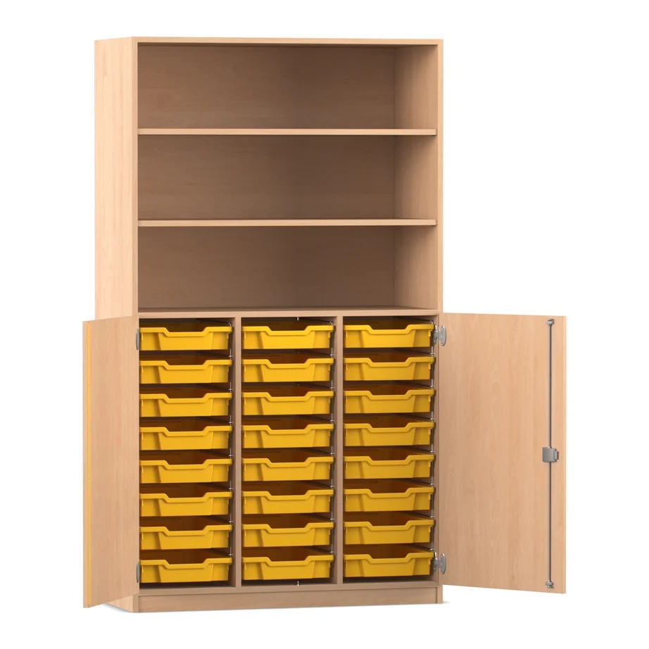 Halbtürenschrank - 24 flache Boxen, 2 Türen, Buche hell