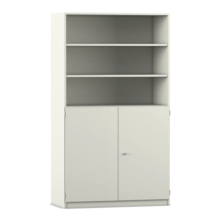 Hohe Schrank, Aufbewahrungsschrank,  offenes Regal, Doppeltürenschrank, grau-beige