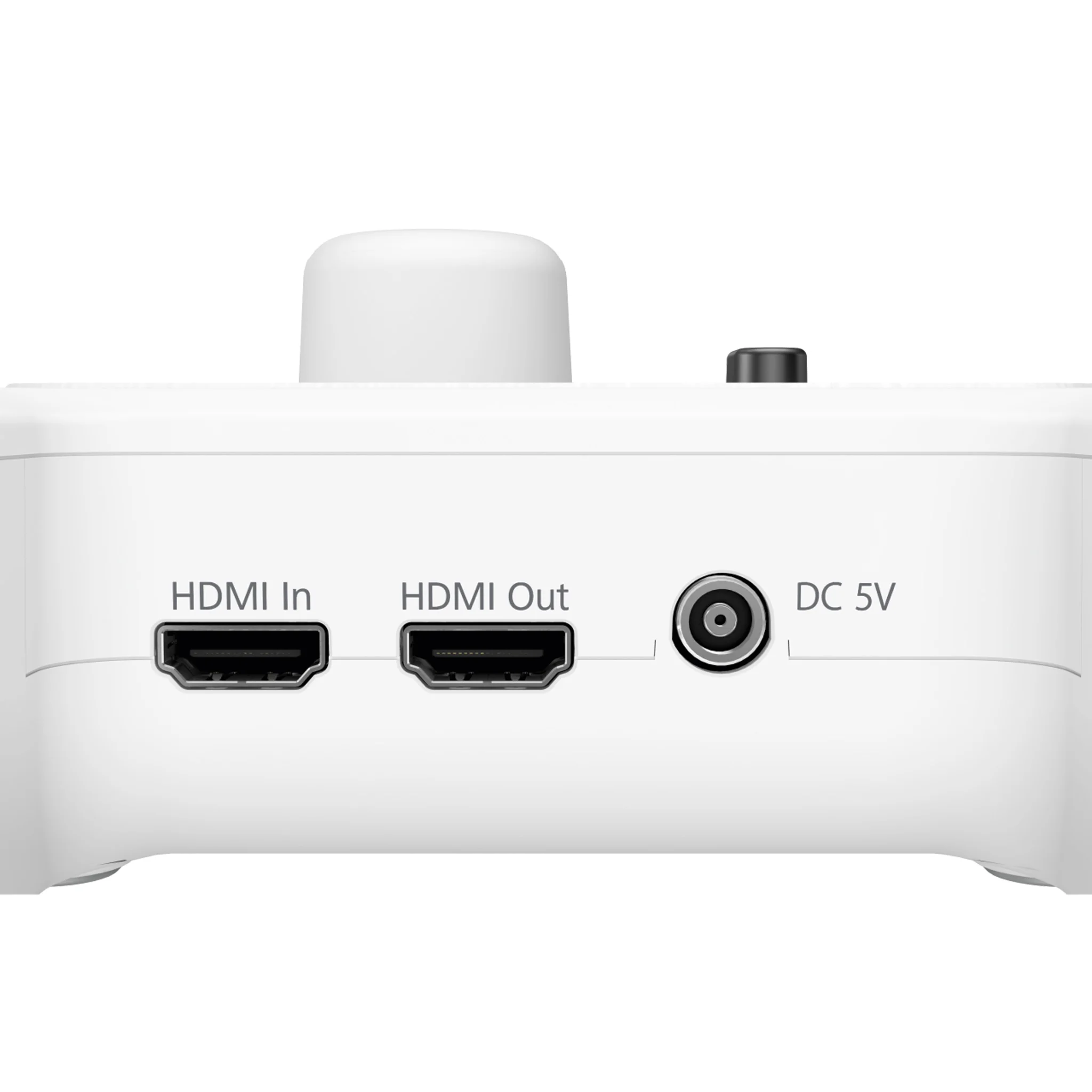 HDMI In, HDMI Out, DC 5V, weißes Gerät, Anschlüsse