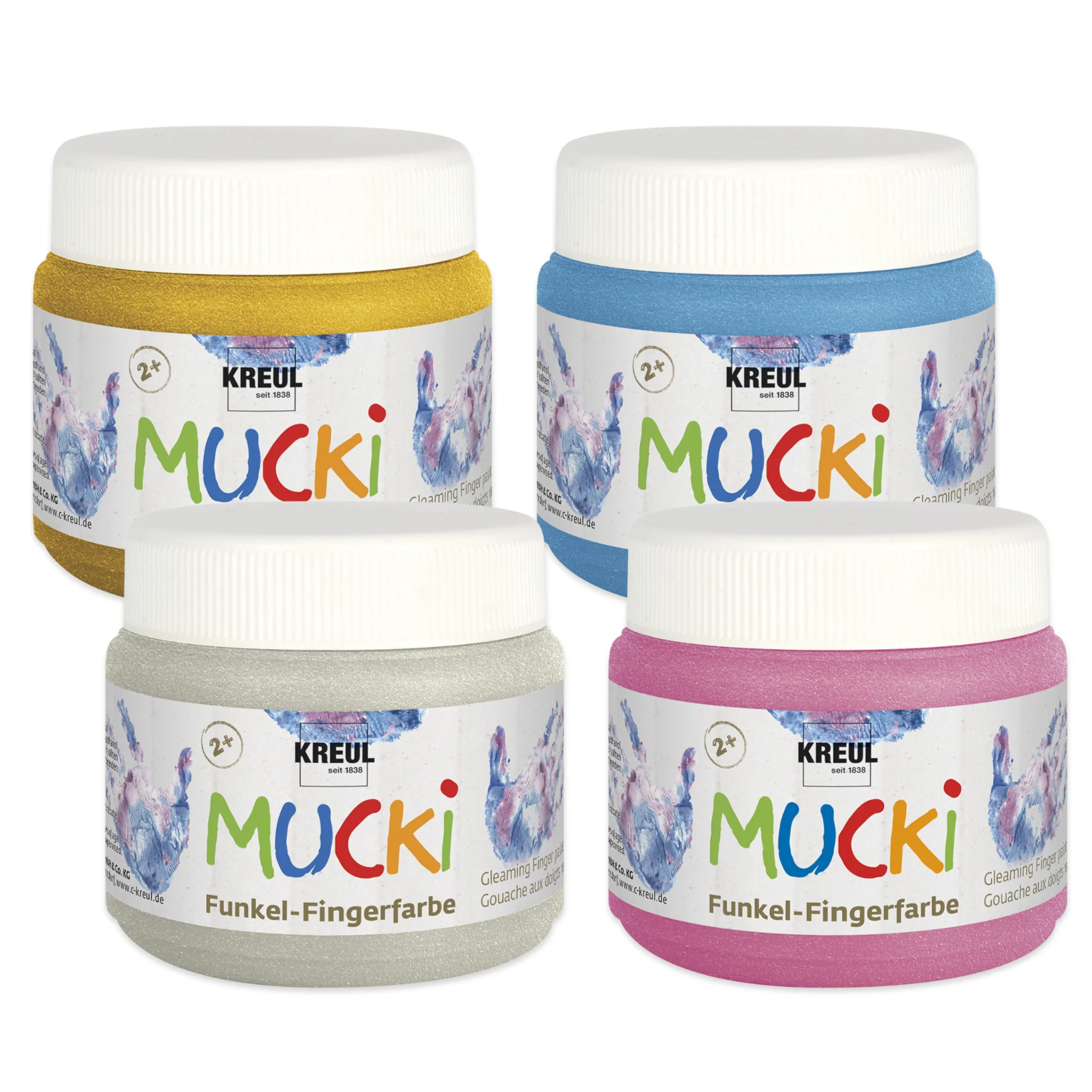 Kreul Mucki, Fingerfarbe, Glitzer, 4 Farben, Kinderkunstset