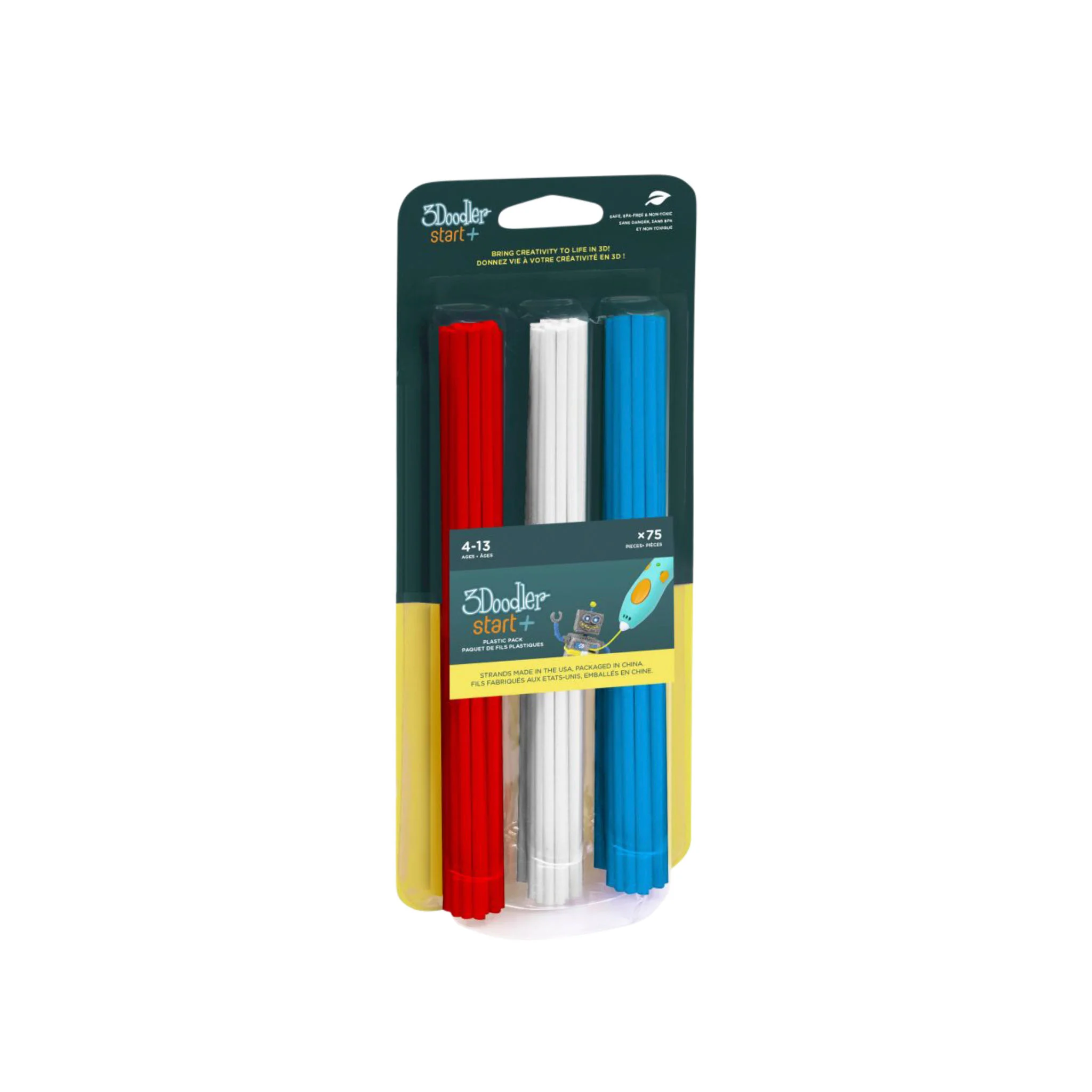 3Doodler Start, 3D printing sticks, gefarbte Plastikstäbe, rot weiß blau, kinderfreundliches Set