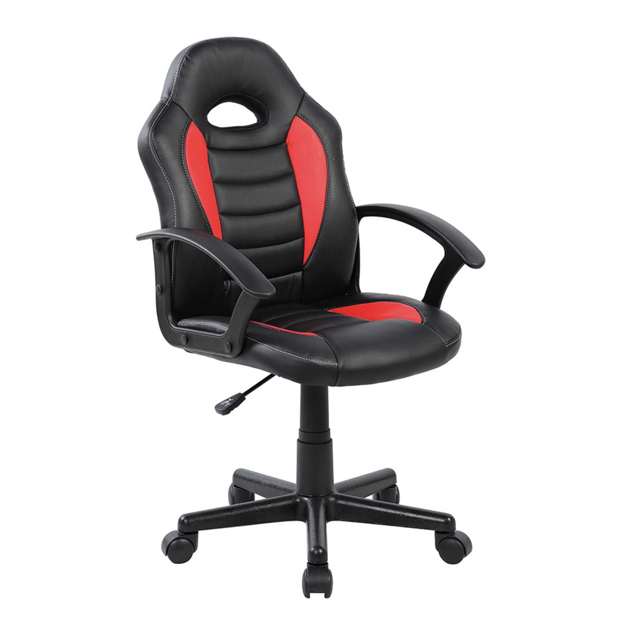 Gaming chair, Schwarzrot, PU-Leder, Drehstuhl, Rollstuhl-ähnlich