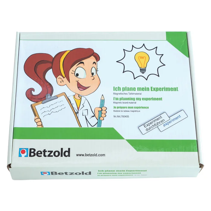 magnetische Tafel, Experimentenset, Illustration, Pappkarton Verpackung, grün weiß