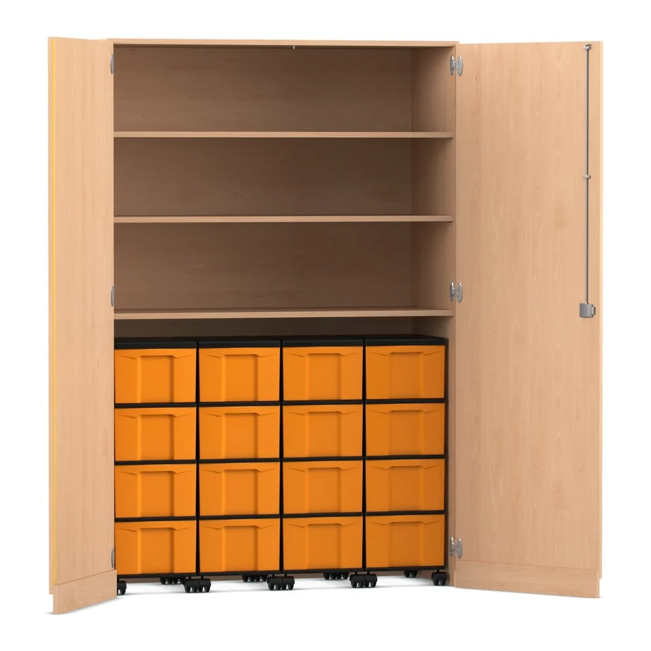 Garagenschrank, 190 x 126,4 cm, mit 4 Rollcontainern und 16 Boxen, Buche hell
