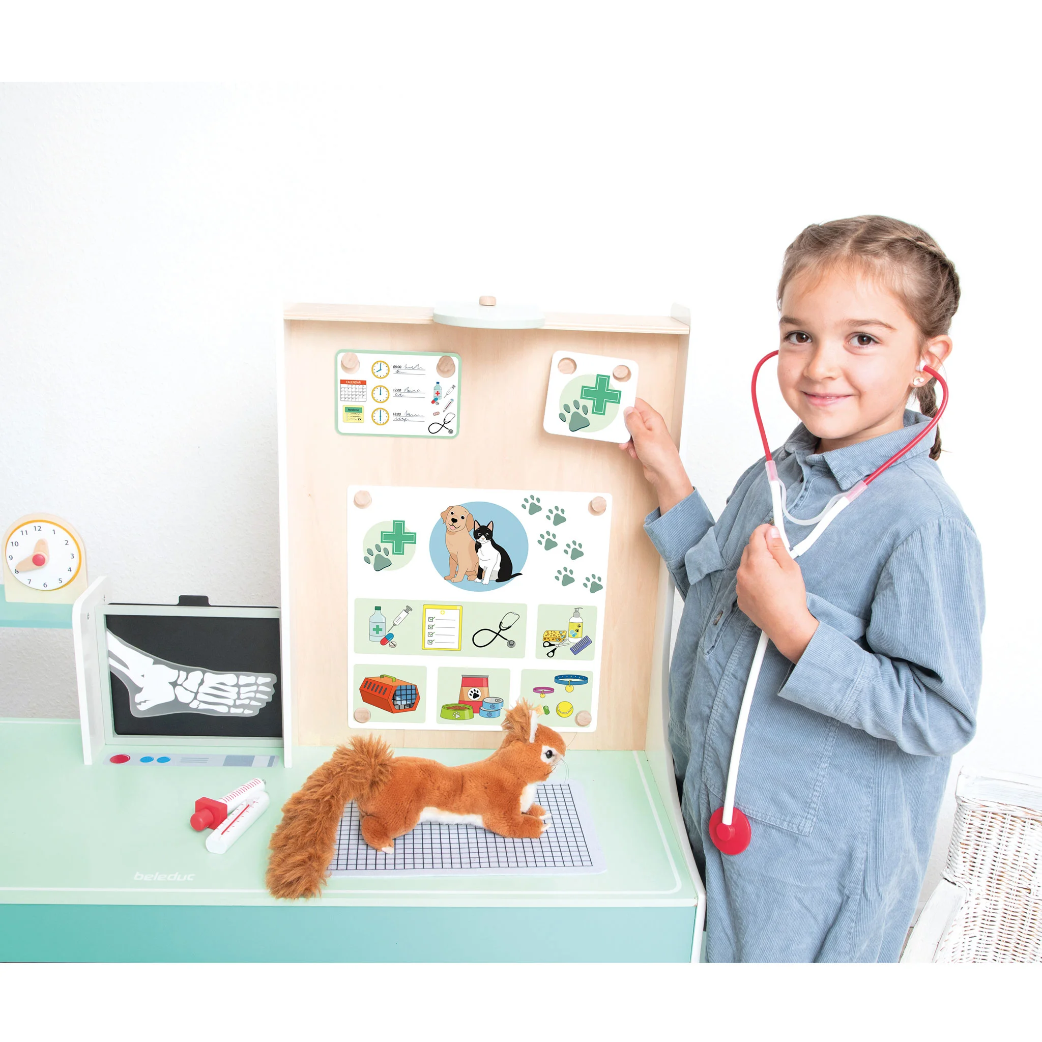 Kinderarzt-Spielset, Steckerstethoskop, Plüschtier, Spielmedizin, Tafel/Diagnoseboard