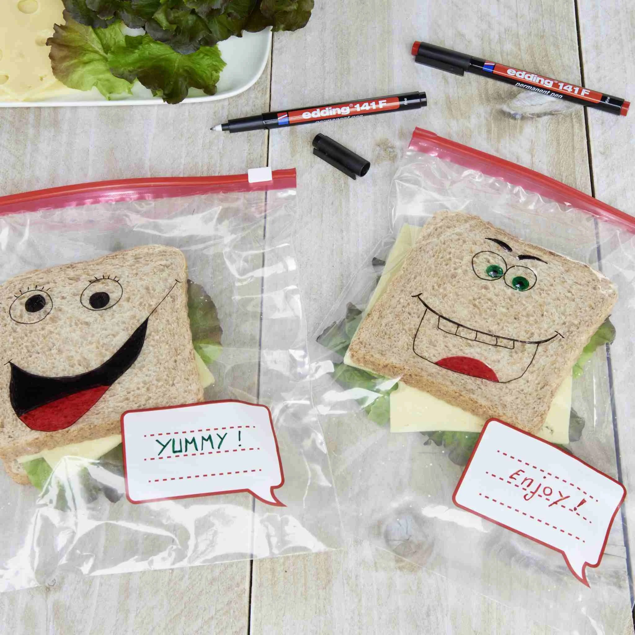 Sandwichbeutel, Verschlussbeutel, transparent, roter Reißverschluss, Beschriftungsfeld