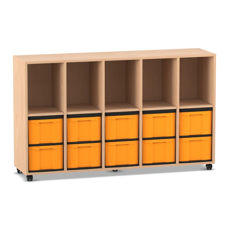Klassenzimmerregal, 98 x 40,8 x 162,8, mit 5 Fächern und 10 Boxen, Buche hell