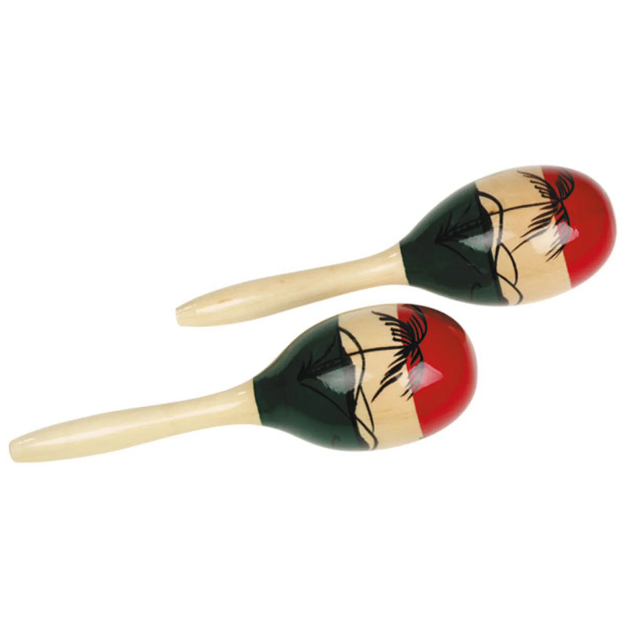 Maracas, Rhythmic instrument, Wooden handle, Red green pattern, Hand-painted