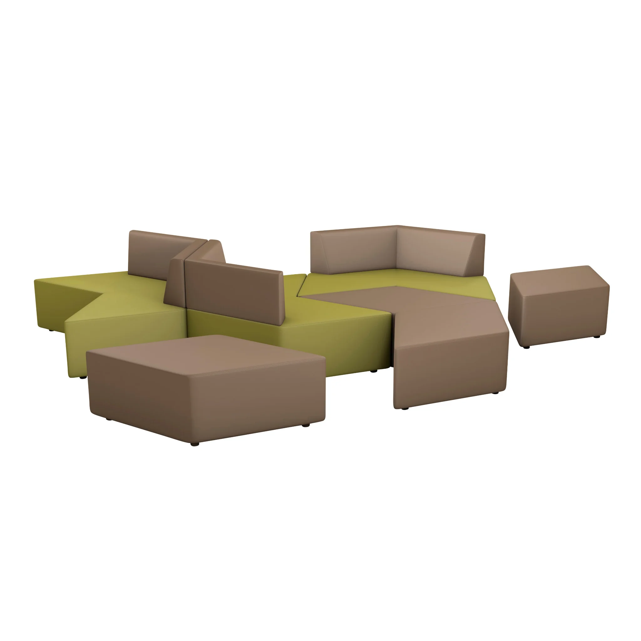 Modularsofa, Ottomane, Sofa-sectional, Braun und Limette, NiedrigePolsterung