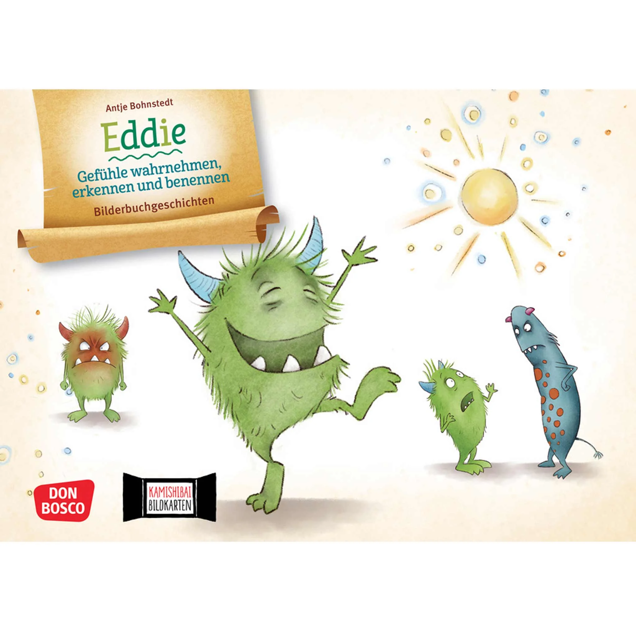 Kinderbuch, Monster, Grün, Sonne, Cartoon