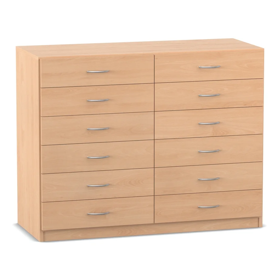 12er Schubladenschrank mit Sockel, 99,1 x 126,4 cm, Buche hell