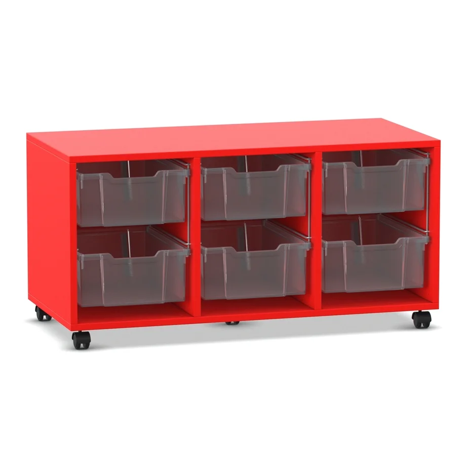 Werkzeugschrank, roter Stauraum, Roller, Plastikeinsätze, Modular