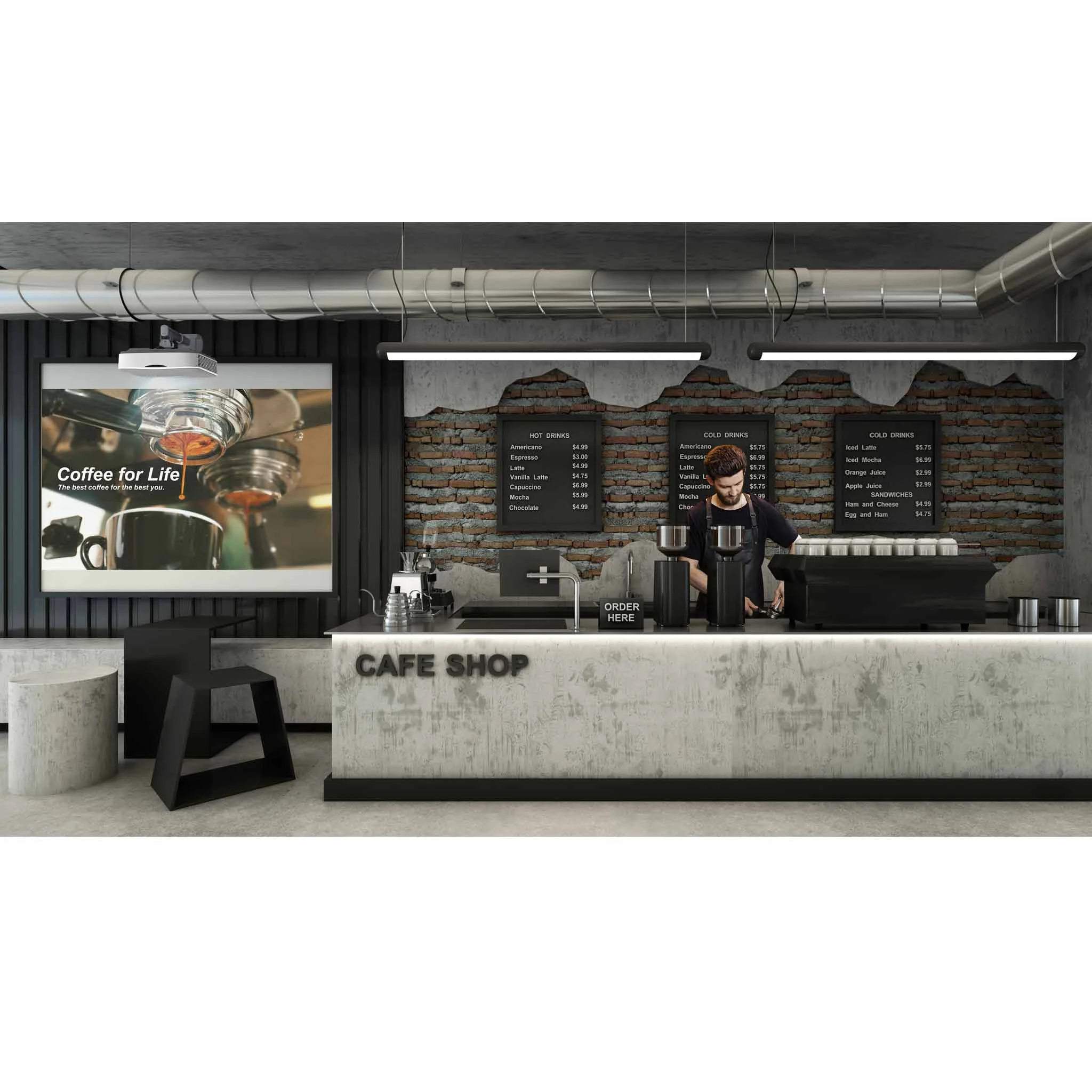 Café, Kasse, Kaffeeküche, Brunnen