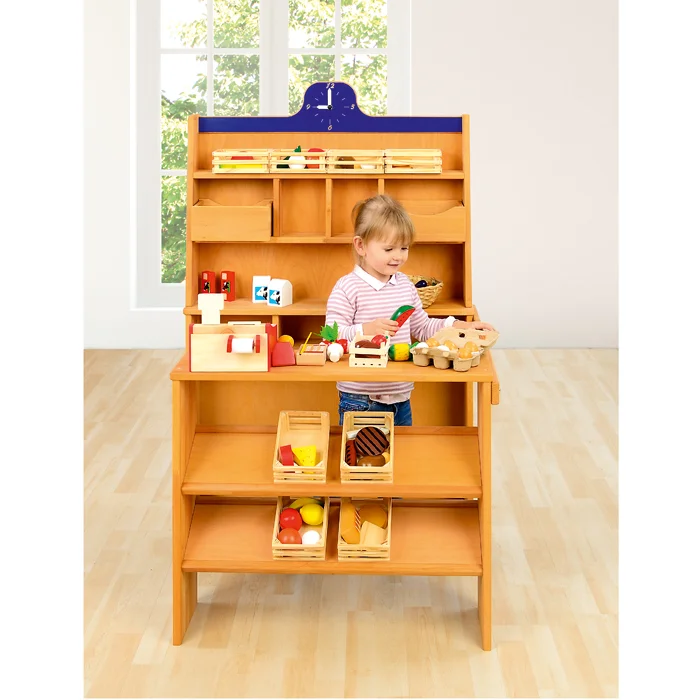 Holzspielzeug, Kaufladen, Holzküche, Sammelboxen, Holzregal