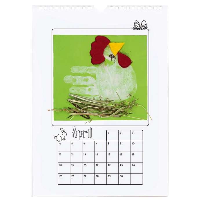Kalender, April, Handabdruck, Hände, Vogel/Nest, Stroh/Nest, Streuelement, Kleines Tierchen, Ostern?, Kunstprojekt