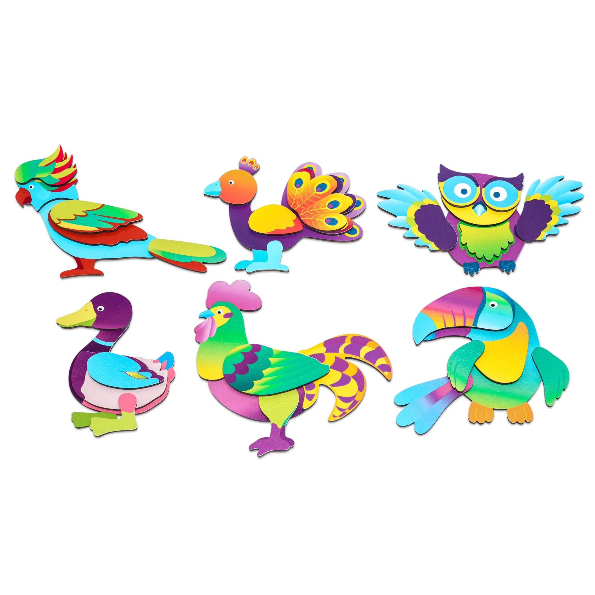 Puzzles, Holzstücke, Bunte Vögel, Tierformen, Kinderpuzzle