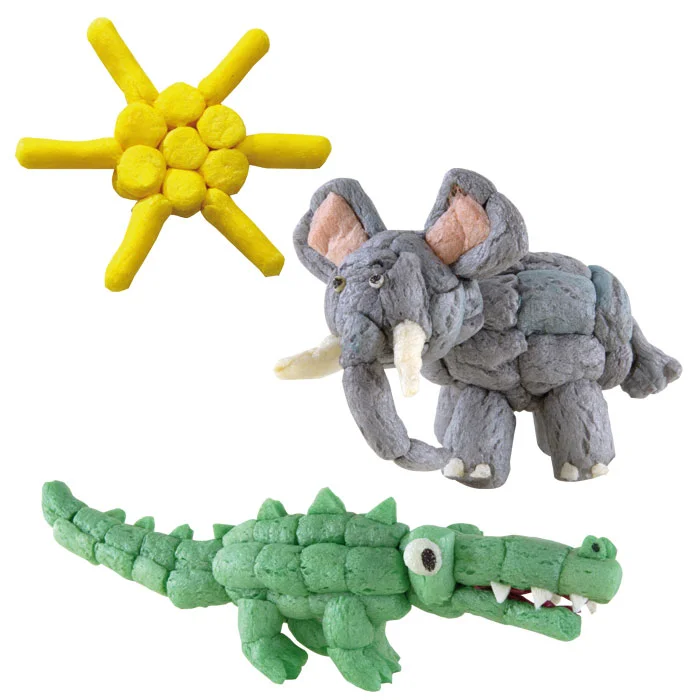 Knete, Tierfiguren, Elefant, Krokodil, Sonne
