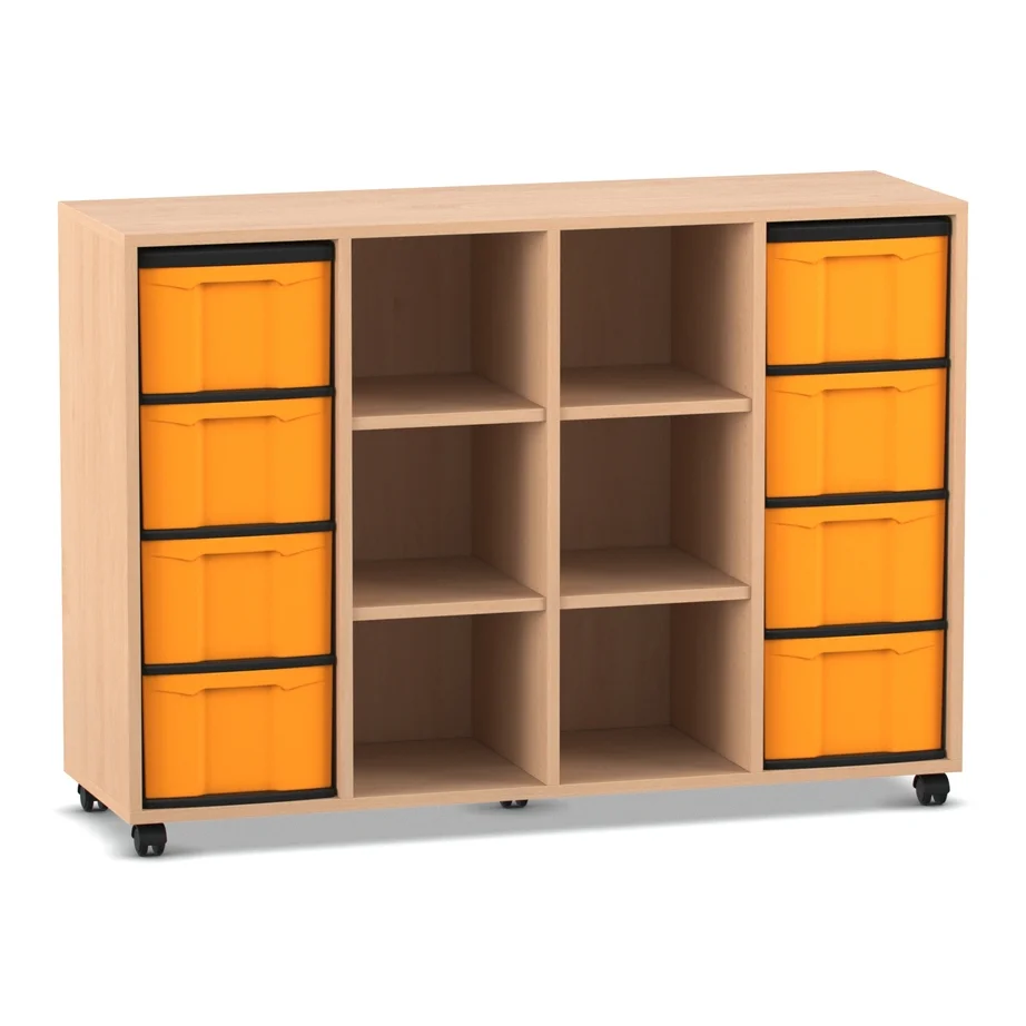 Klassenzimmerregal, 92,3 x 130,7 x 40,8 cm, mit 8 Boxen und 6 Fächern, Buche hell