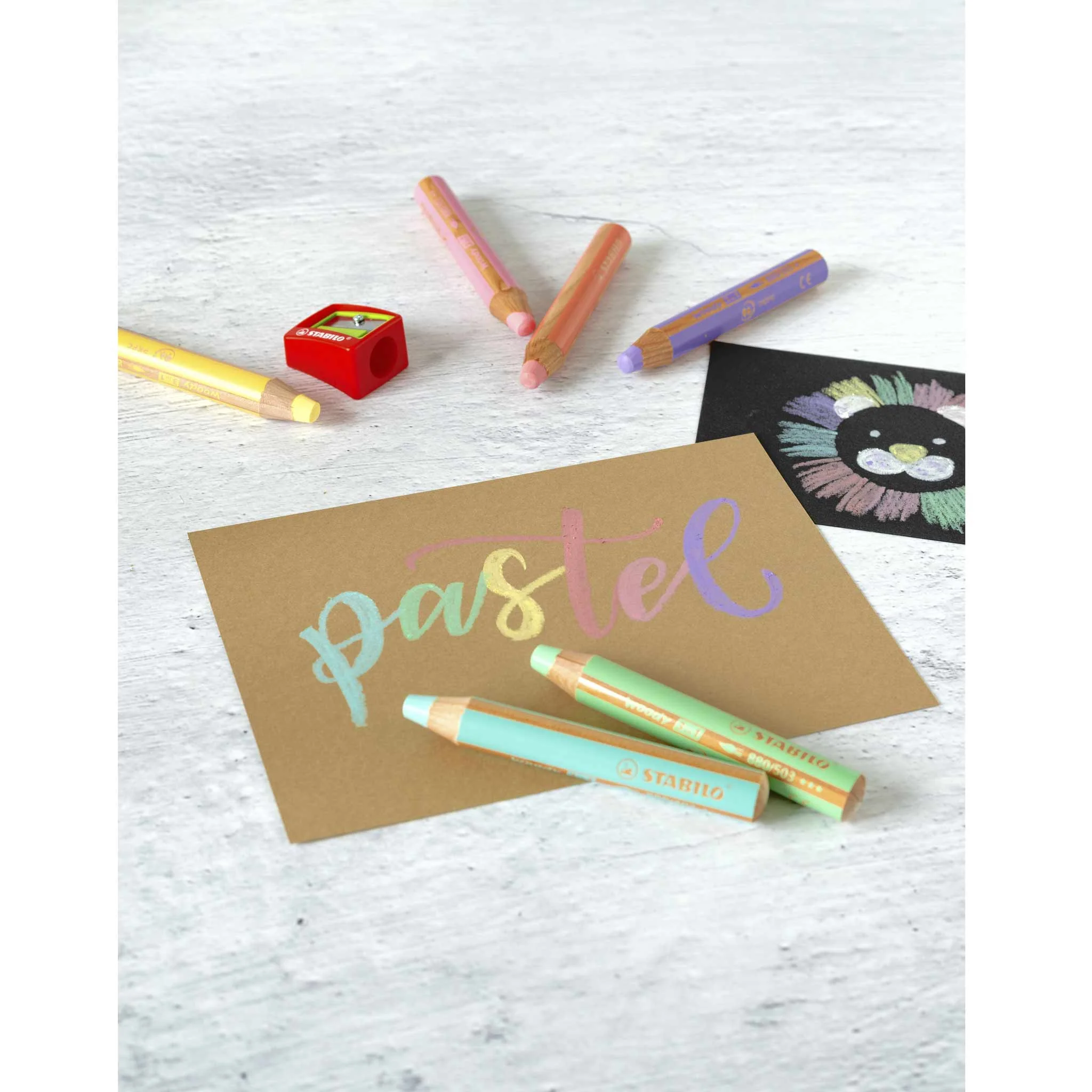 Kreidefarbe, Pastellstifte, Bastelset, Papierkarte, Kreidekarton