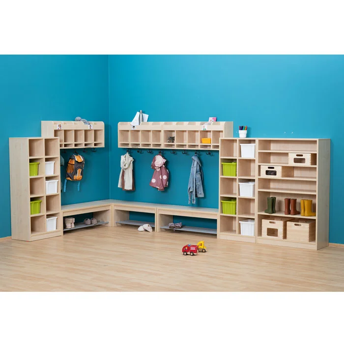Schrankkombination, Kindergarderobe, Holzregal, Hakenleiste, Aufbewahrungssystem