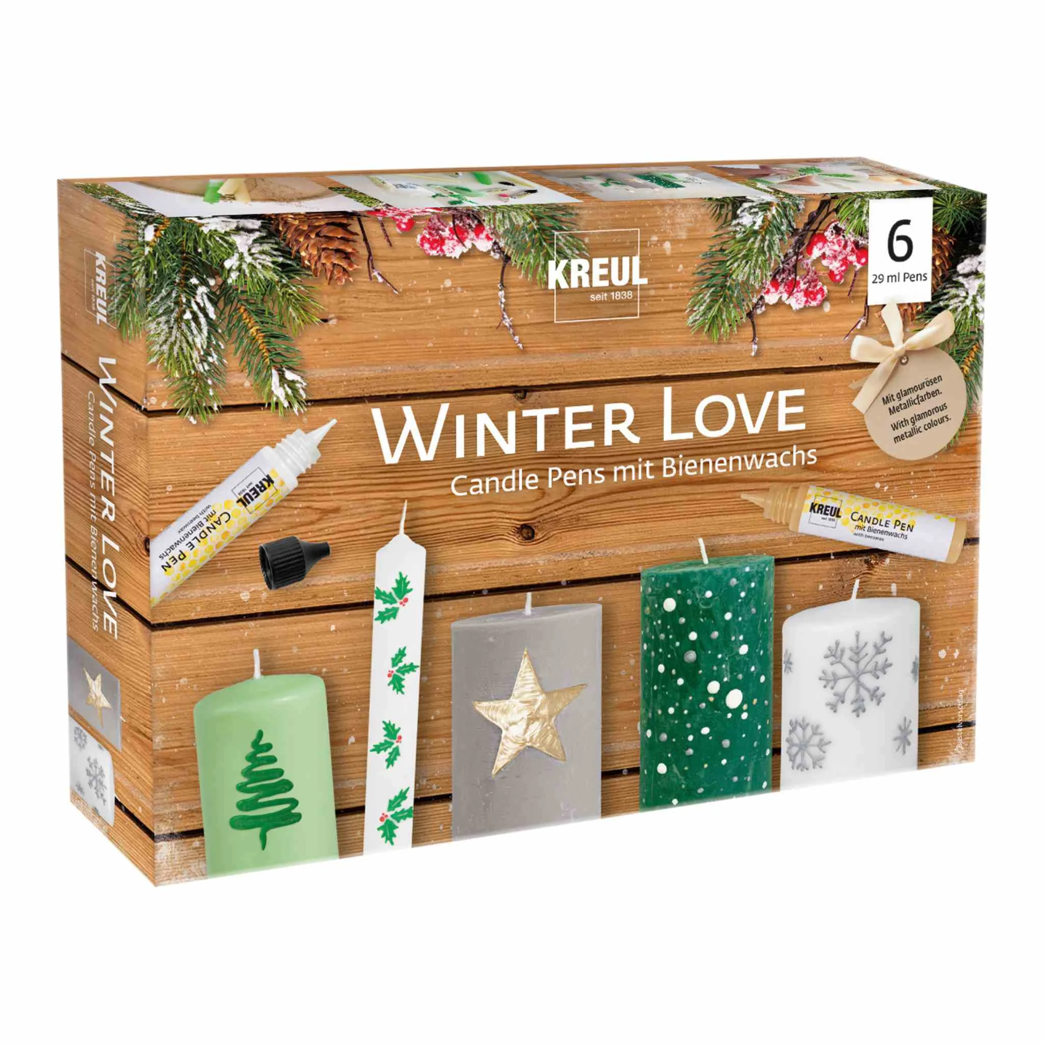 Stiftkerzen, Winter, Weihnachten, Mistelkraut-Design, Sechs Stifte
