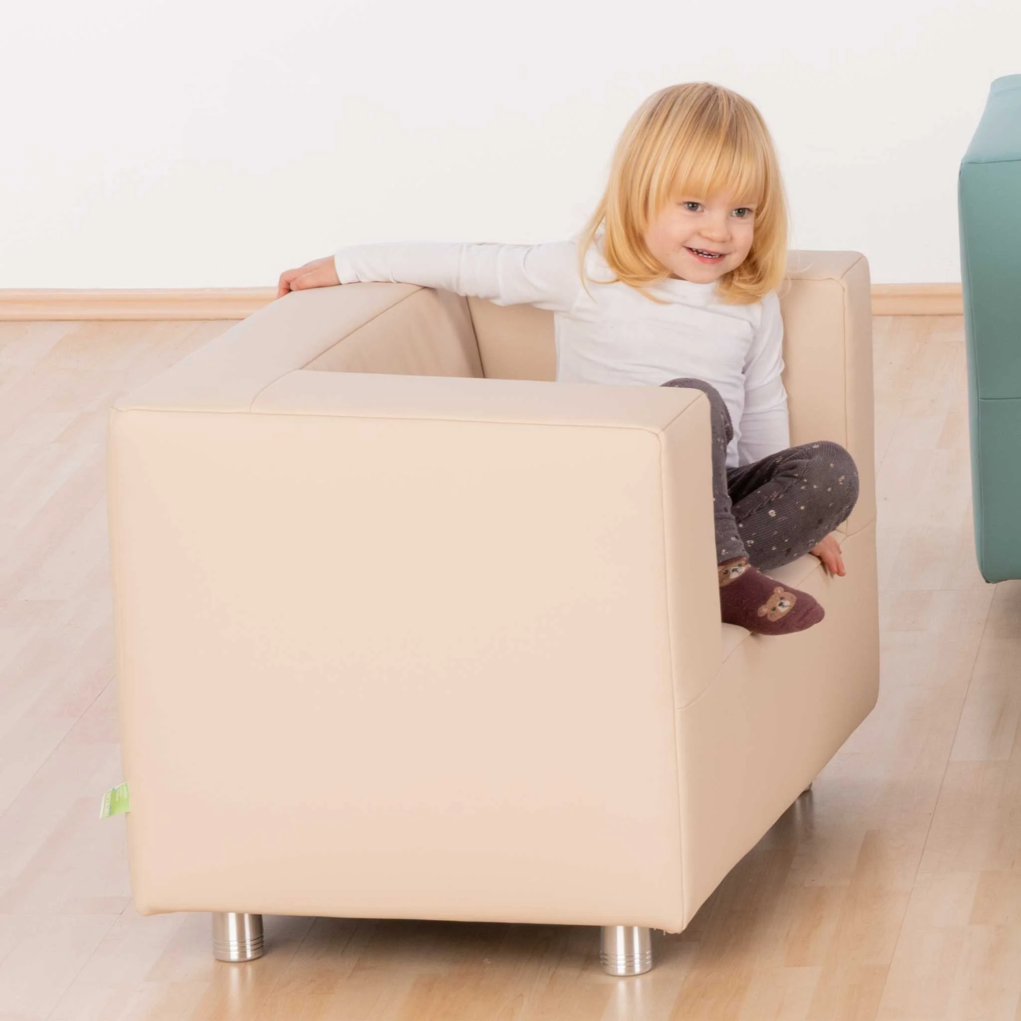 Kindersessel, Sofasessel, Beiger Sessel, Kinderstuhl, Lederlook