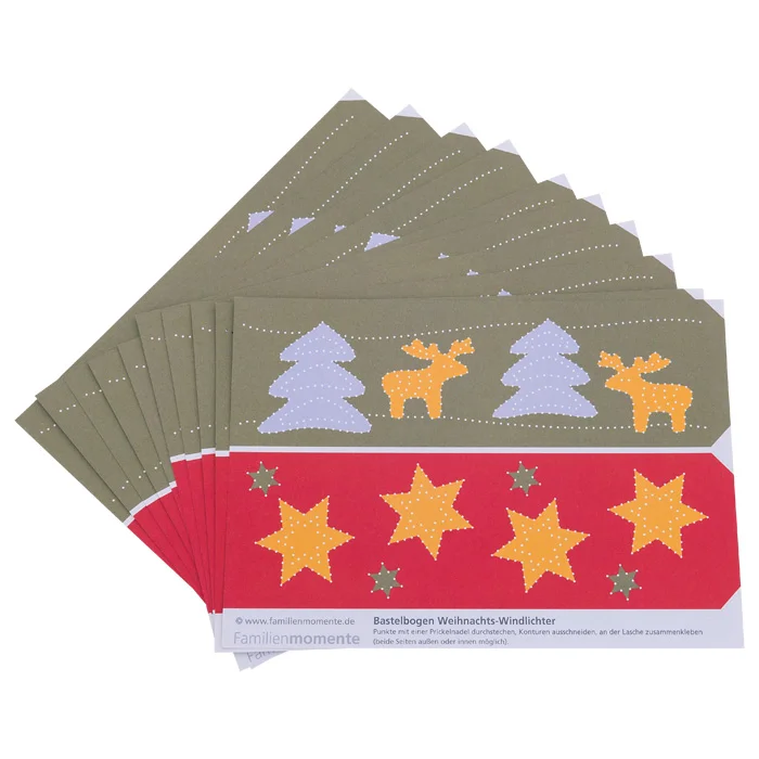 Weihnachtsdeko, Windlichter, Papierkarten, Sterne, Rehe