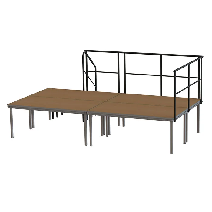 klappbare Bühne, Holzplatte, Stahlrahmen, Geländer,  Modular Plattform