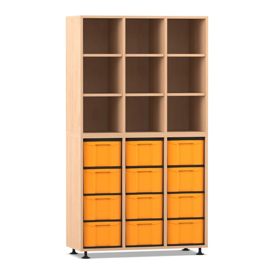 Boxenregal, 178,1 x 98,6 x 40,8, mit 12 Boxen, gelb