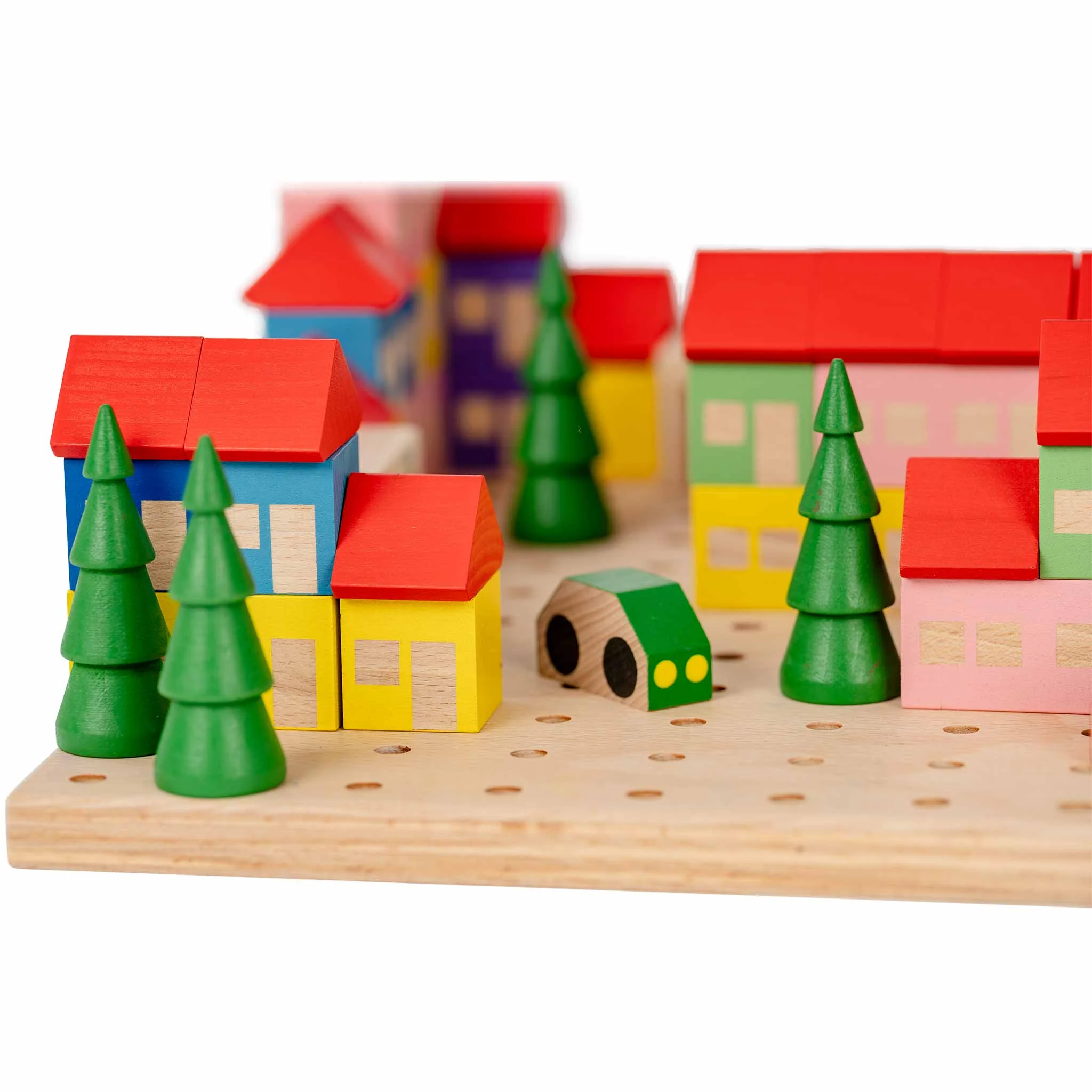 Holzspielzeug, Stadtmodell, Bauklötze, Kiefern-/Tannenformen, Miniaturhaus