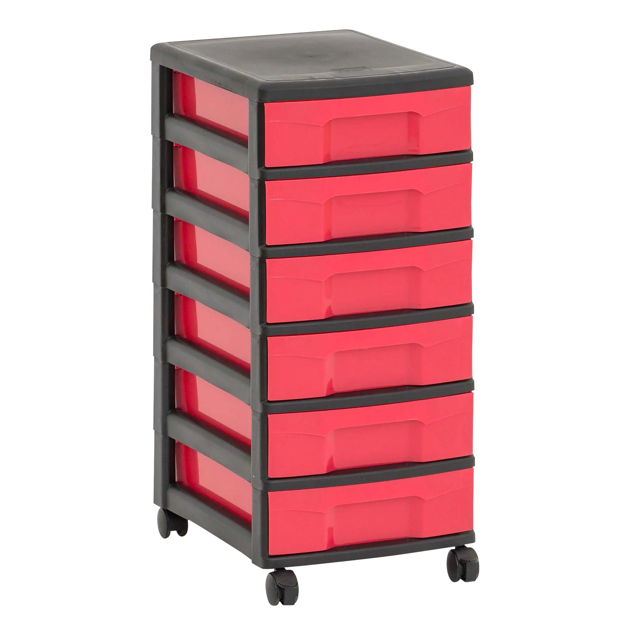 Kunststoffschubladen, Rollschubladen, Aufbewahrungswagen, Rot, 7-Schubladen