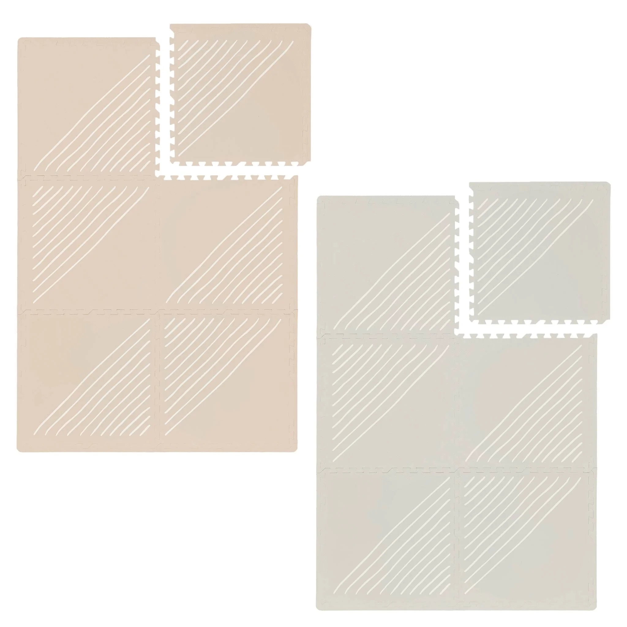 tiled surface, puzzle tiles, interlocking squares, beige tiles, polymer panels
