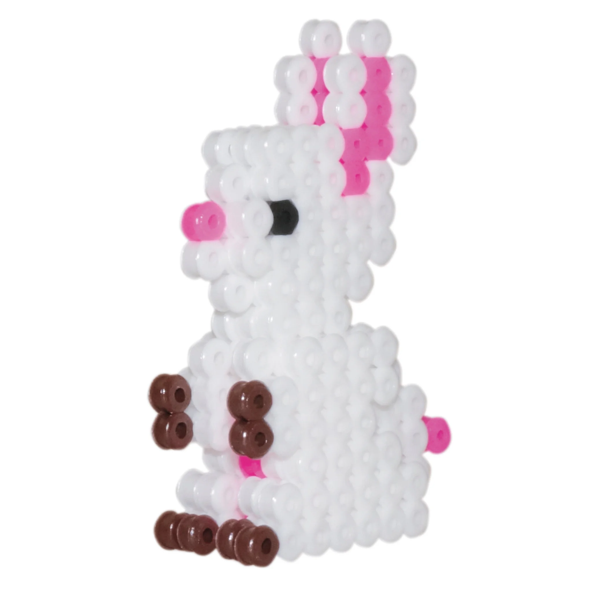 Hase, Bügelperlen, weiß-pink, braune Augen, Figur
