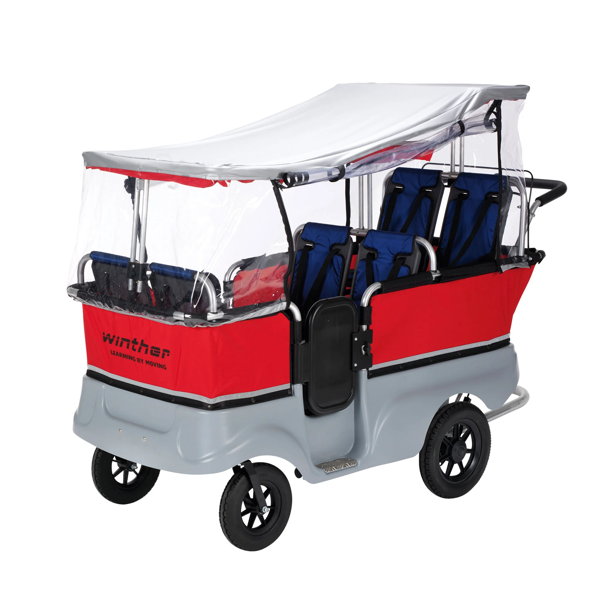 rollstuhl, kinderwagen, dach, rote paneele, vier räder