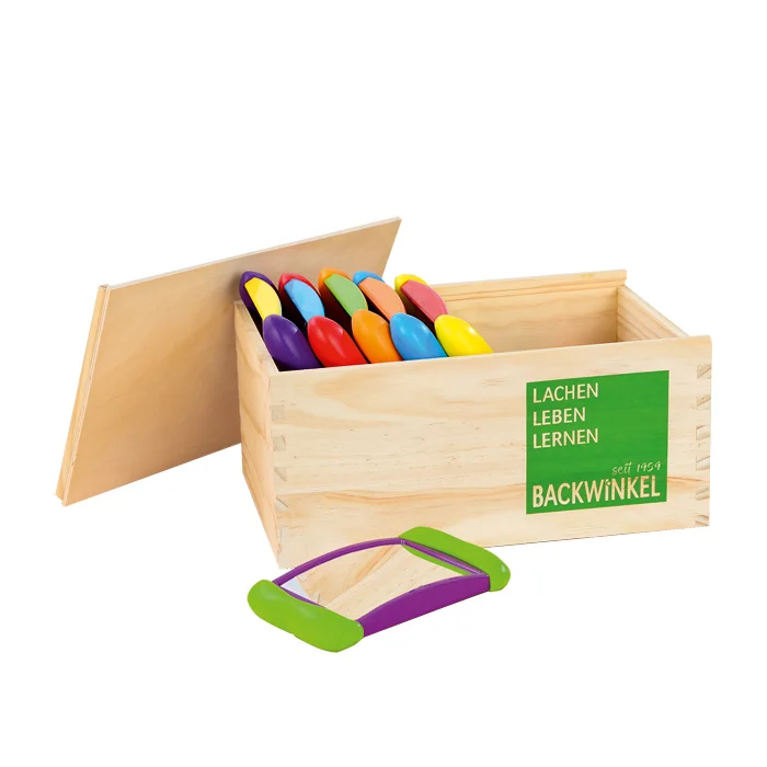 6 bunte Handspiegel, in Holzbox