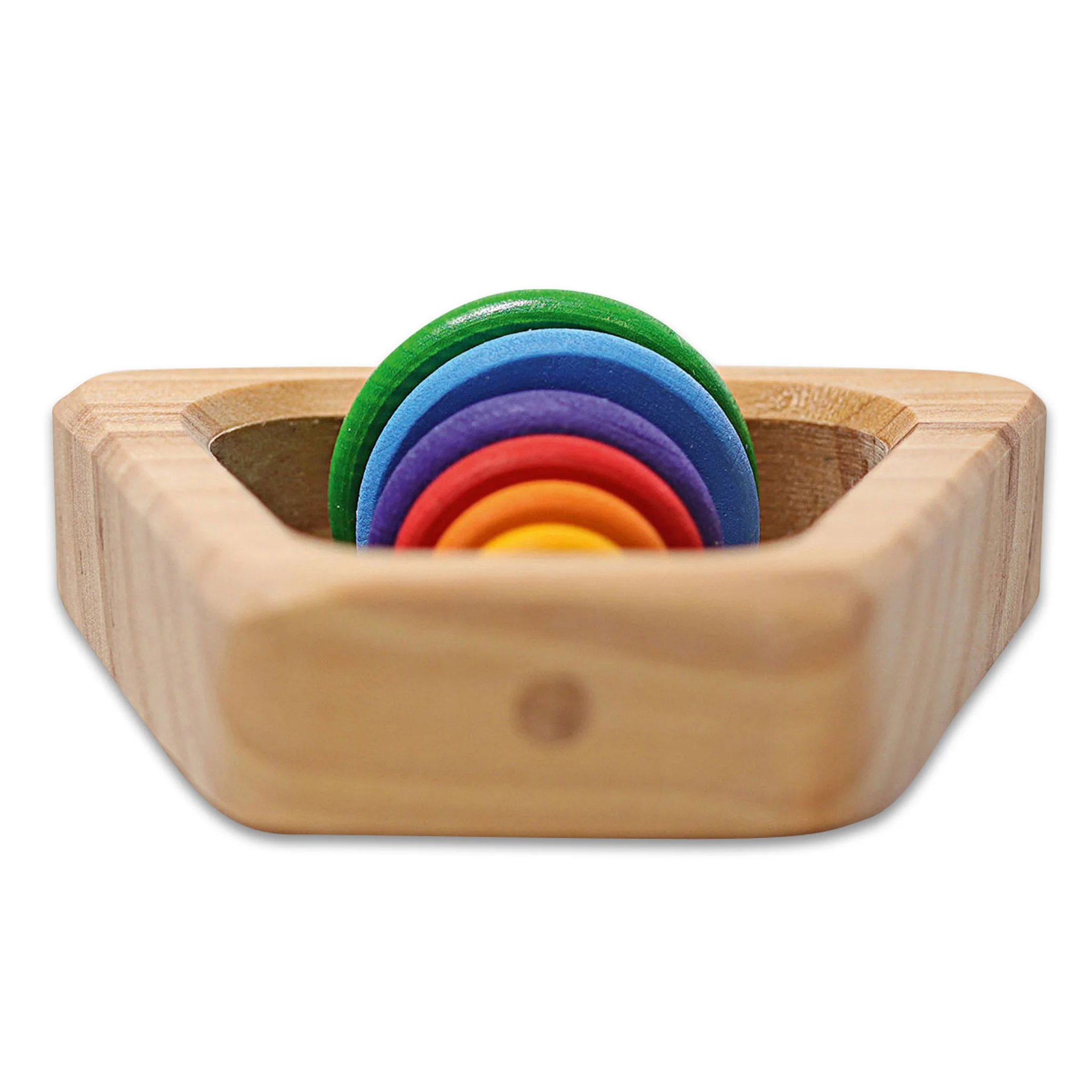 Holztablett, Stapelringe, Regenbogenringe, bunte Spielzeuge, Holzspielset