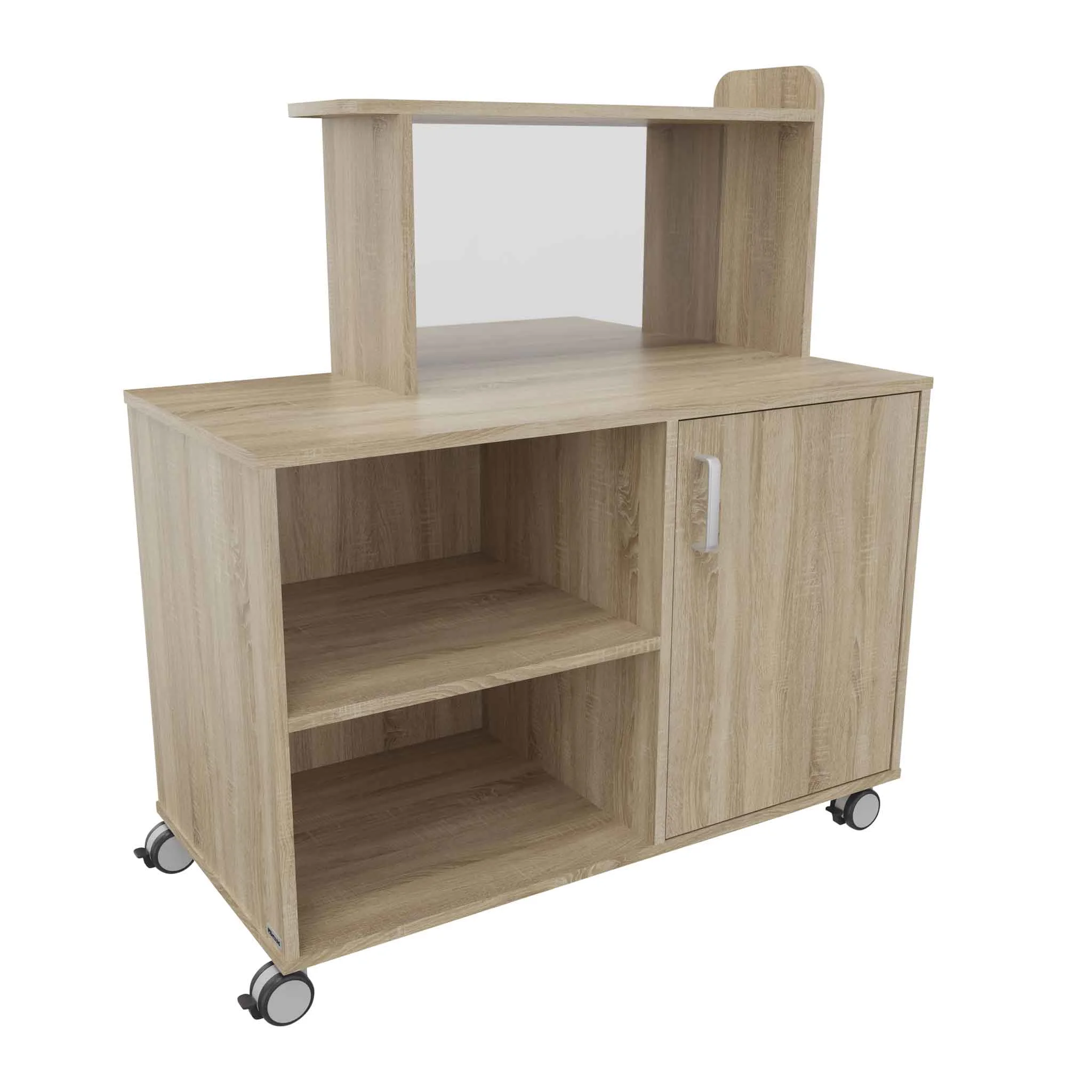 holzton, medienkombination, rollwagen, offenesregal, schrank