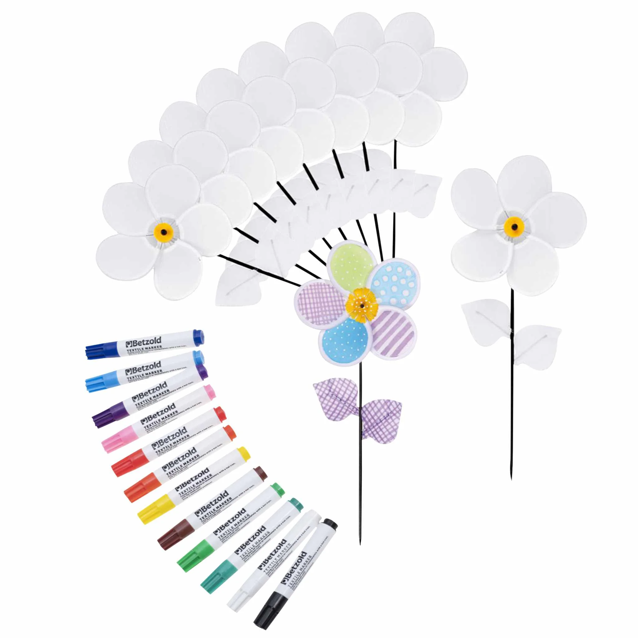weiße blomsten deko, blüten bastelset, petal spritz, farbmarker set, künstlerisches bastelkit