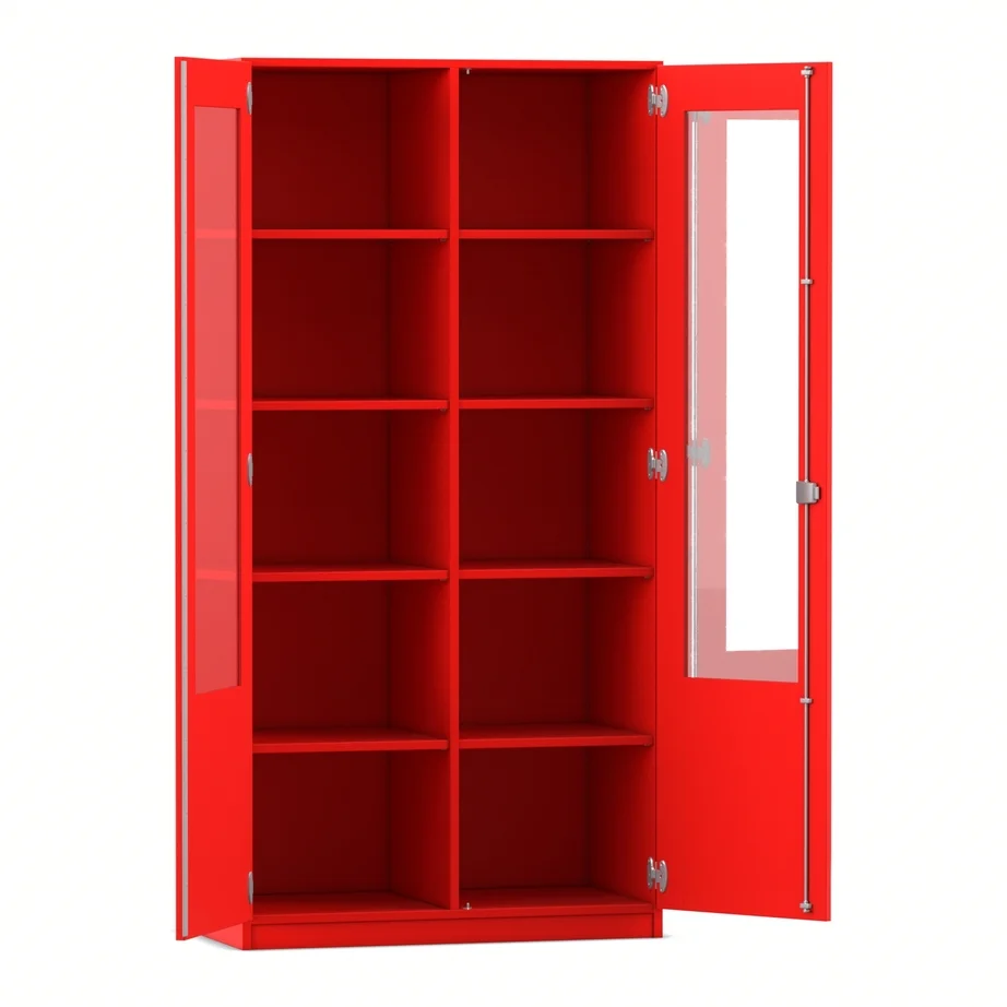 Schrank, Regal, roter Schrank, Glasfenster, Bodenständer