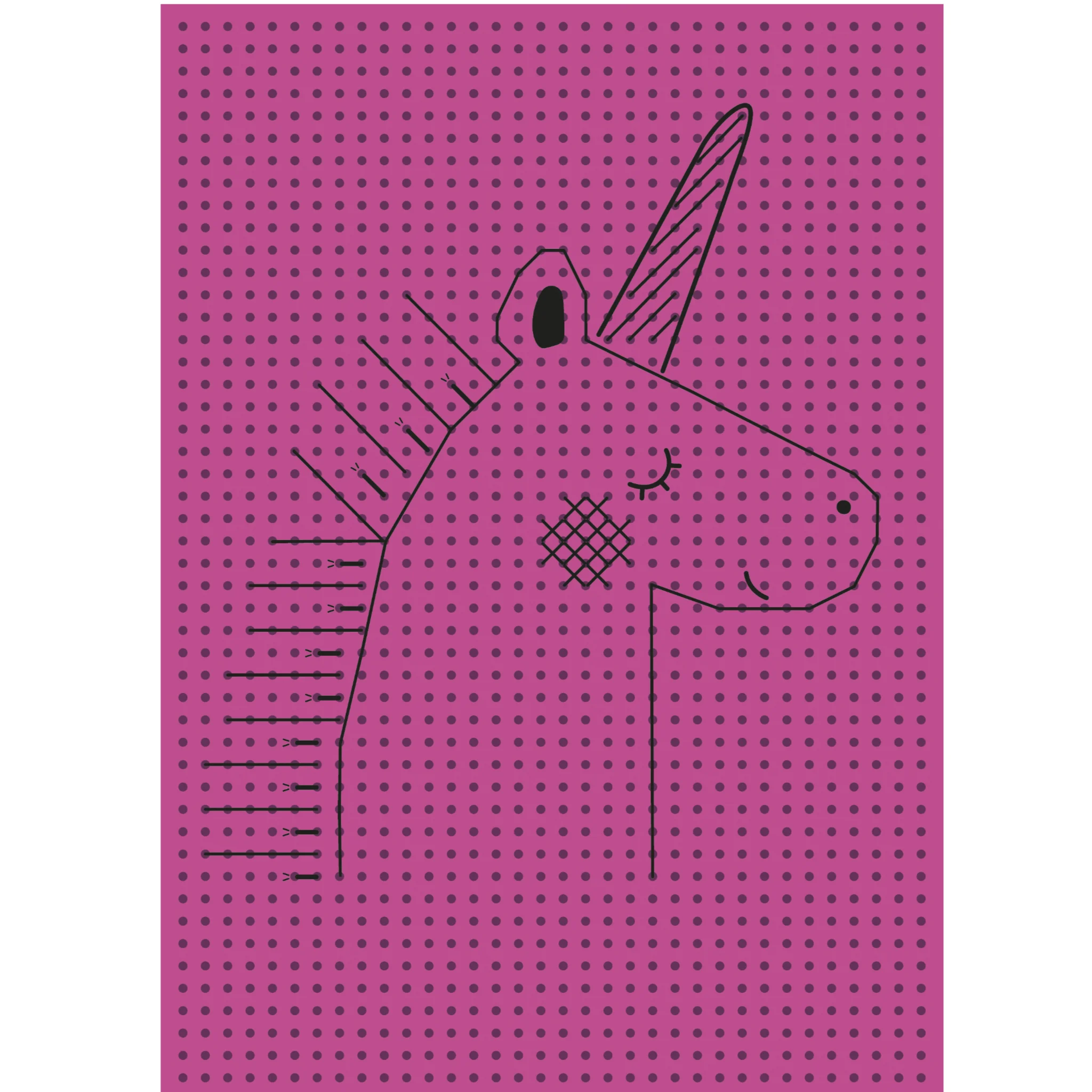 Einhorn, rosa Hintergrund, Linienzeichnung, Punktmuster, langer Hals