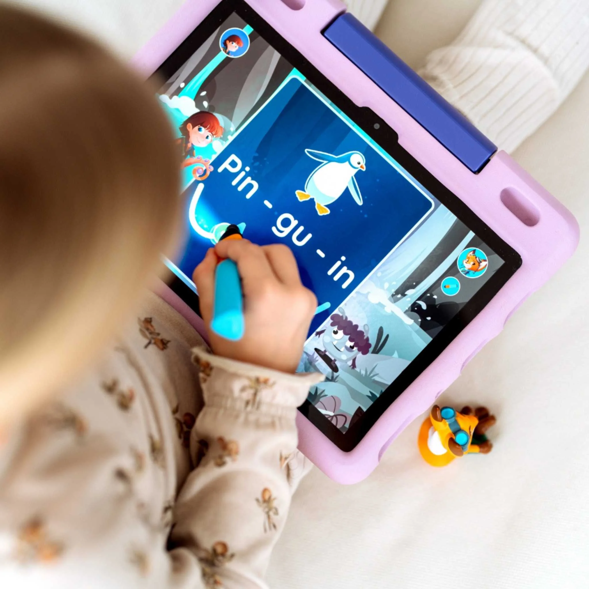Kinder-Tablet, Touchscreen, Stift, Pinguin-Illustration, Schutzhülle Pink