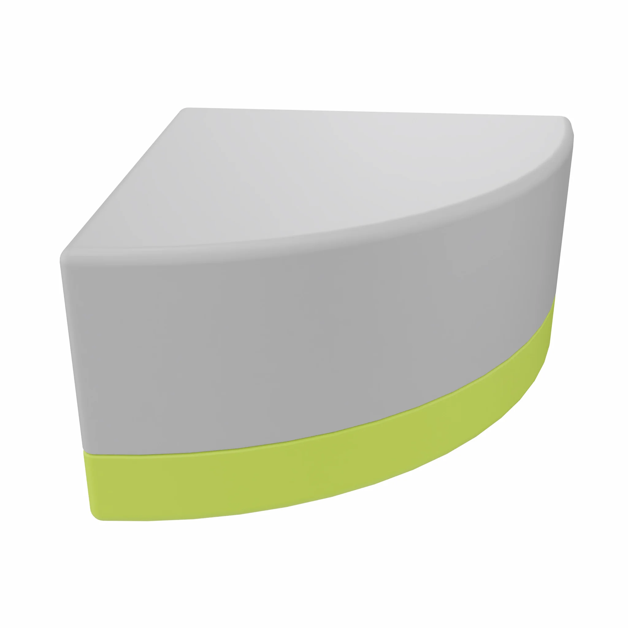 edgeless desk, corner shelf, gray block, neon base, curved edge